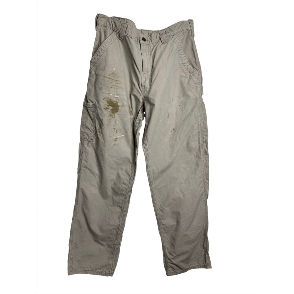 Carhartt TAN Loose Original Fit Carpenter Work Pants Tan 34x32 Distressed